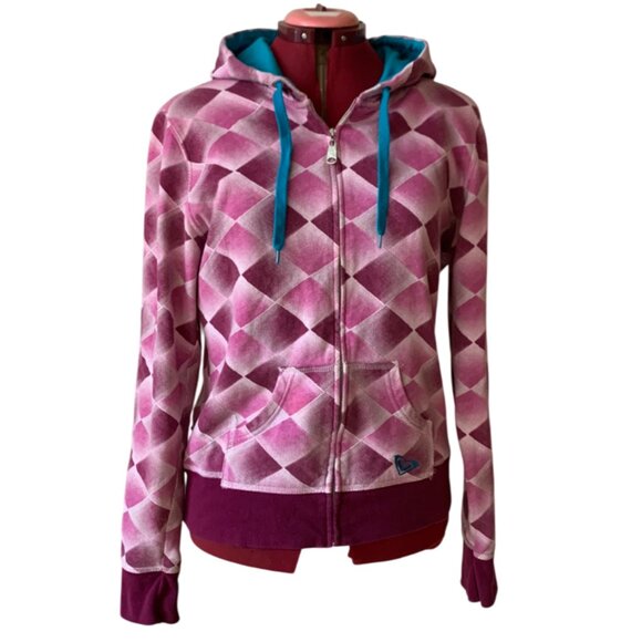 ROXY - Pink / Aqua - Long Sleeve Full Zip Hoody - XL (fit Med adult) - Picture 1 of 11